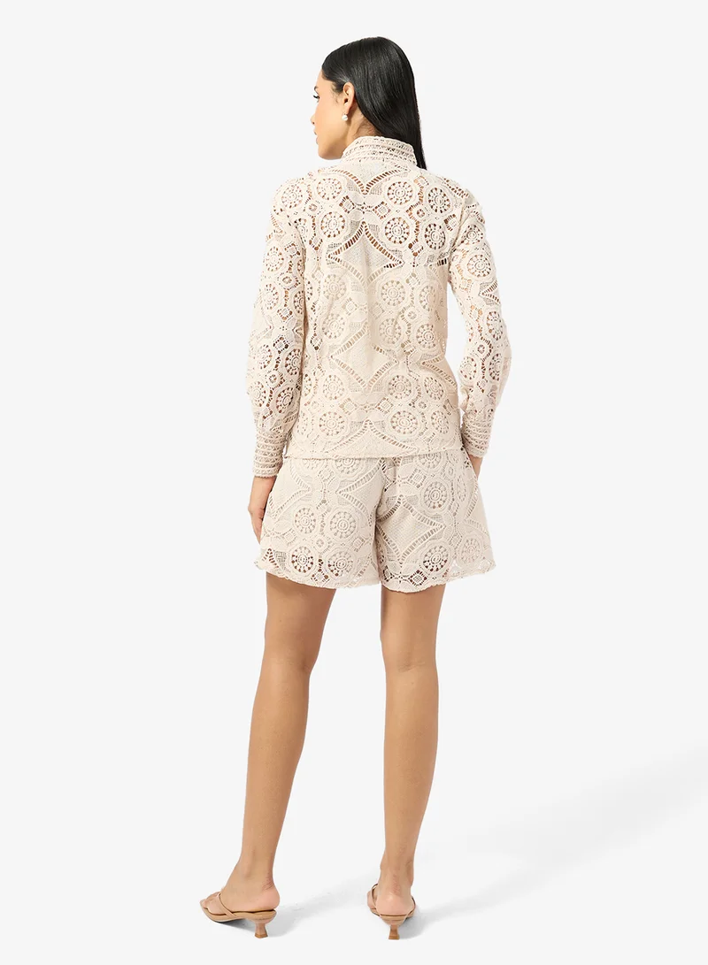 جينجر Openwork Broderie Shirt & Short Coord Set